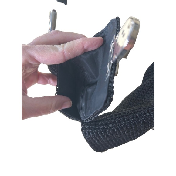 The Sak Black Crochet Crossbody Bag Silver Hardware Flap Closure - Picture 8 of 11